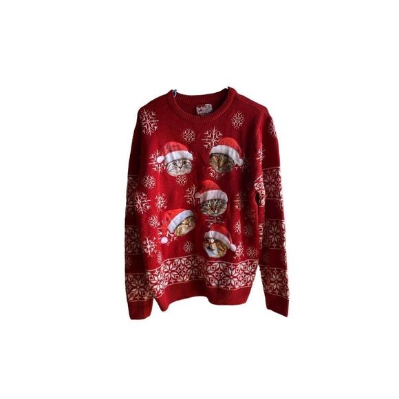 Party sweater December 25 ugly Santa cat, Xmas holiday sweater, size medium - Picture 1 of 4